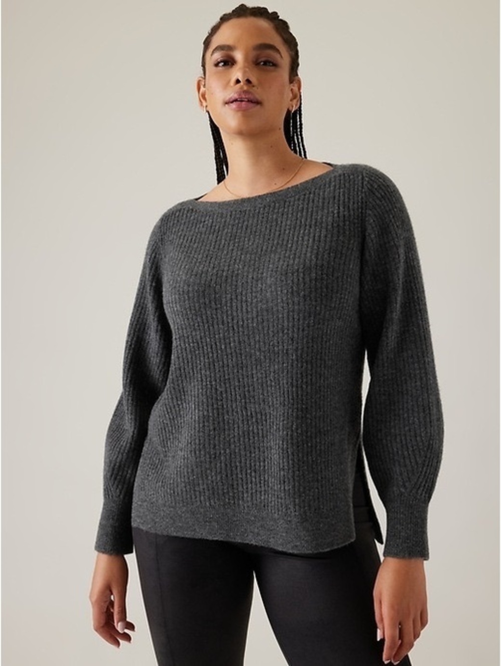 Athleta Layover Merino Wool Sweater Quiet Luxury Clean Girl Gray NWT Small S